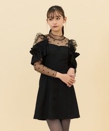 シャーリングショルダーミニワンピース