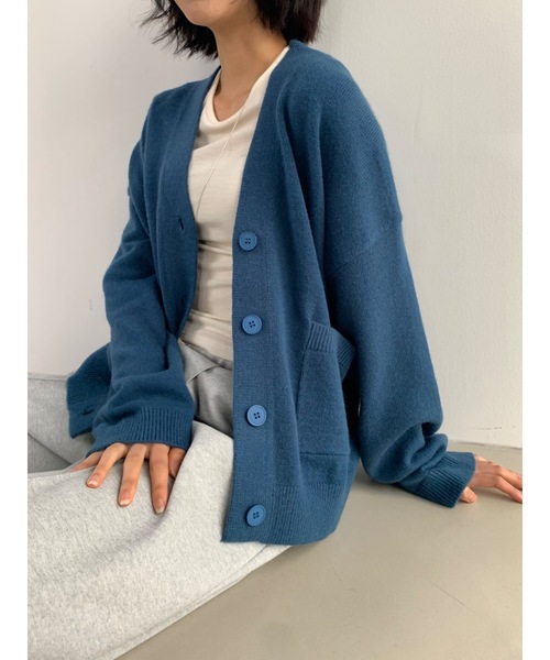 Didot.showroom(ディドット ショールーム)の「Vネックポケカーディガン(カーディガン/ボレロ・レディース・ピンク/ブラック/アイボリー/ブルーグリーン・FREE)」の1枚目の写真