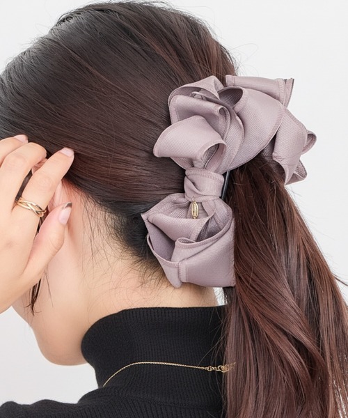 セール】縁グログランバナナクリップ（バレッタ/ヘアクリップ