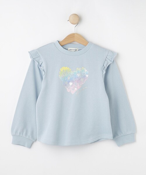 SHOO・LA・RUE（シューラルー）の「【100-120cm/洗える/姉妹リンク可】肩フリルがアクセント　アソートプリントスウェット（スウェット・キッズ・グリーン系/ライトイエロー系/ピンク/サックスブルー・10/11/12）」の2枚目の写真