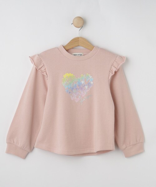 SHOO・LA・RUE（シューラルー）の「【100-120cm/洗える/姉妹リンク可】肩フリルがアクセント　アソートプリントスウェット（スウェット・キッズ・グリーン系/ライトイエロー系/ピンク/サックスブルー・10/11/12）」の4枚目の写真