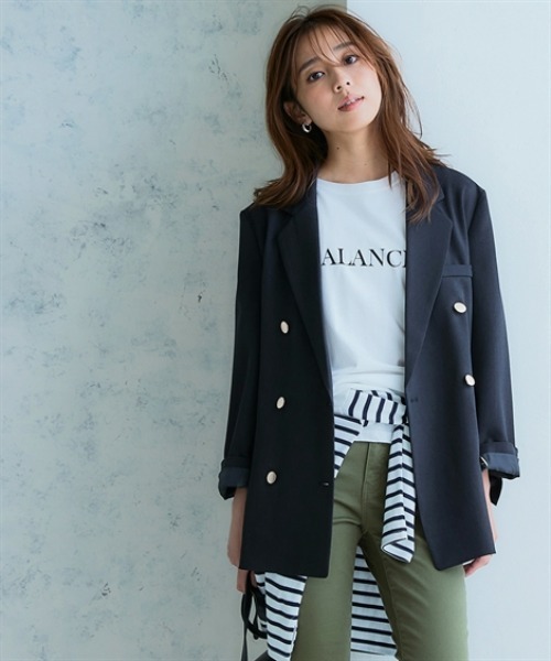 nissen（ニッセン）の「オーバーサイズダブルテーラードジャケット（テーラードジャケット・レディース・チャコール/グレイッシュベージュ/サックスブルー/ネイビー・S/M/L/LL/3L）」の4枚目の写真