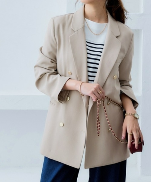 nissen（ニッセン）の「オーバーサイズダブルテーラードジャケット（テーラードジャケット・レディース・チャコール/グレイッシュベージュ/サックスブルー/ネイビー・S/M/L/LL/3L）」の3枚目の写真