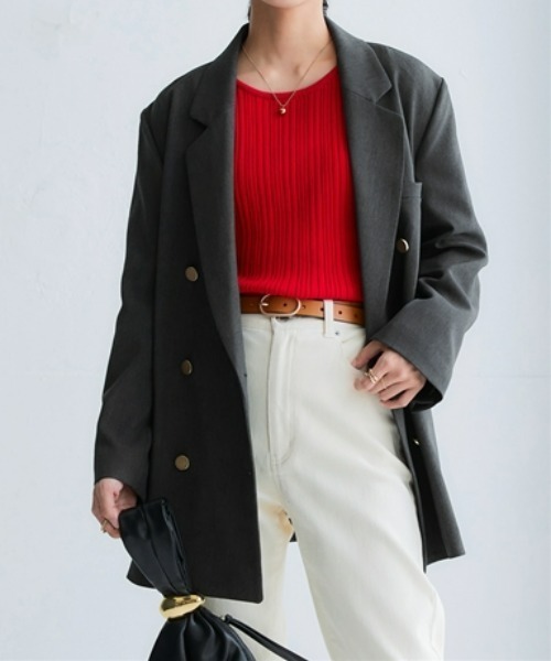 nissen（ニッセン）の「オーバーサイズダブルテーラードジャケット（テーラードジャケット・レディース・チャコール/グレイッシュベージュ/サックスブルー/ネイビー・S/M/L/LL/3L）」の2枚目の写真