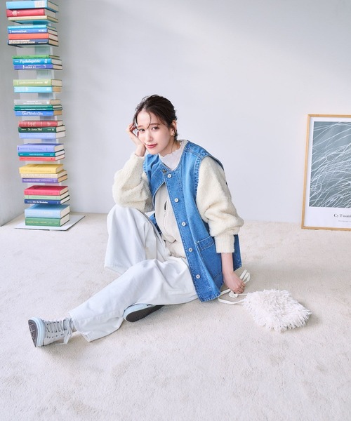 studio CLIP（スタディオクリップ）の「【ONKUL掲載商品】カーブデニムパンツ[プチ・プラスサイズあり]《CLIP denim》（デニムパンツ・レディース・ブルー/グレー/ホワイト/ライトブルー・MEDIUM/LARGE/ﾌﾘｰ(L)/PF）」の6枚目の写真