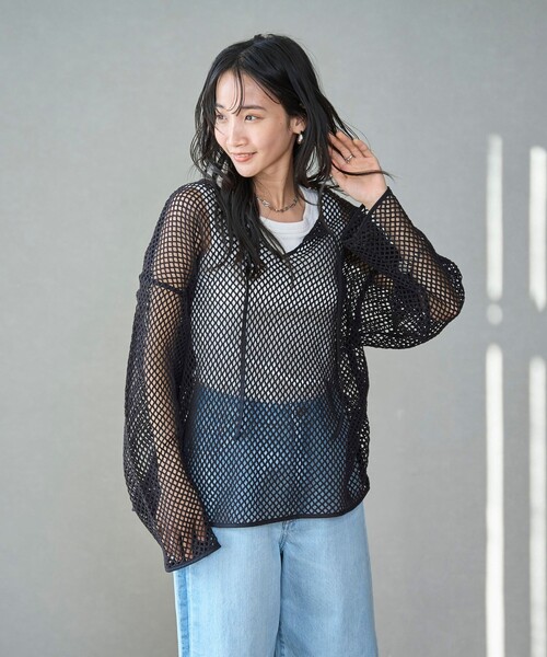 coen（コーエン）の「メッシュスキッパープルオーバー（シャツ/ブラウス・レディース・ブラック/ターコイズブルー/ナチュラル・FREE）」の4枚目の写真