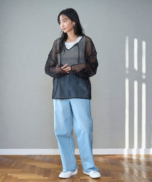 coen（コーエン）の「メッシュスキッパープルオーバー（シャツ/ブラウス・レディース・ブラック/ターコイズブルー/ナチュラル・FREE）」の8枚目の写真