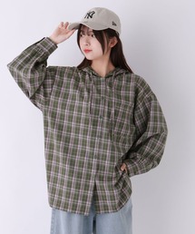 repipi armario | チェックフードルーズシャツ(シャツ/ブラウス)