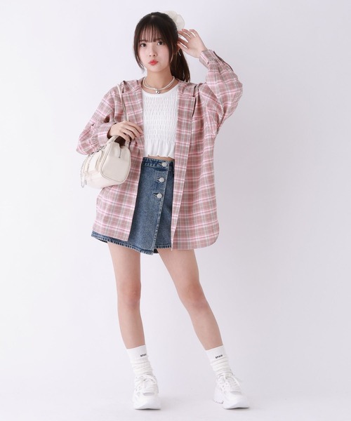 repipi armario（レピピ アルマリオ）の「チェックフードルーズシャツ（シャツ/ブラウス・キッズ・グリーン系その他/ブラック/ピンク系その他・MEDIUM/LARGE/SMALL）」の6枚目の写真