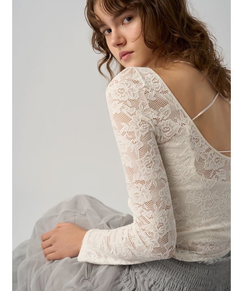 Chacott】レース柄編みプルオーバー（Tシャツ/カットソー