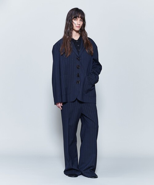 6(ロク)の「<6(ROKU)>ネップ ストライプ テーラードジャケット:(テーラードジャケット・レディース・ネイビー・36/38)」の2枚目の写真
