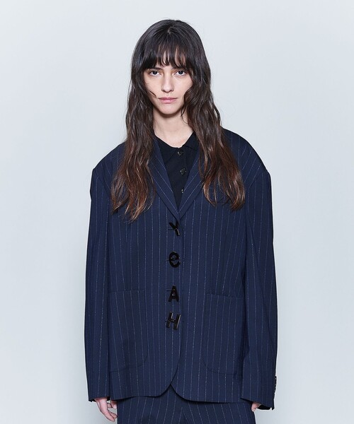 6(ロク)の「<6(ROKU)>ネップ ストライプ テーラードジャケット:(テーラードジャケット・レディース・ネイビー・36/38)」の3枚目の写真