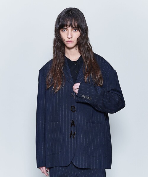 6(ロク)の「<6(ROKU)>ネップ ストライプ テーラードジャケット:(テーラードジャケット・レディース・ネイビー・36/38)」の4枚目の写真