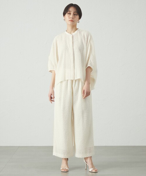 CAST:（キャストコロン）の「【セットアップ対応/オンでもオフでも活躍】フェザーシフォンイージーパンツ（その他パンツ・レディース・ブラック/オフホワイト・S/M/L）」の3枚目の写真