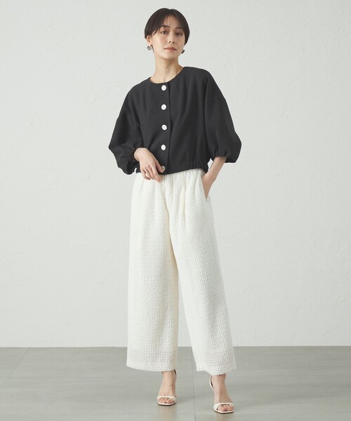 CAST:（キャストコロン）の「【セットアップ対応/オンでもオフでも活躍】フェザーシフォンイージーパンツ（その他パンツ・レディース・ブラック/オフホワイト・S/M/L）」の4枚目の写真