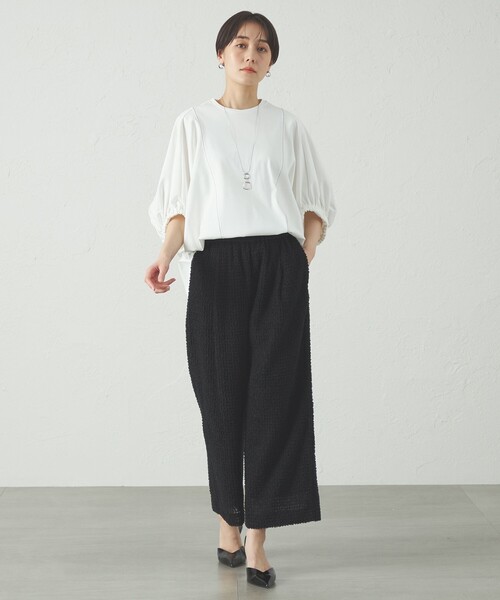 CAST:（キャストコロン）の「【セットアップ対応/オンでもオフでも活躍】フェザーシフォンイージーパンツ（その他パンツ・レディース・ブラック/オフホワイト・S/M/L）」の5枚目の写真