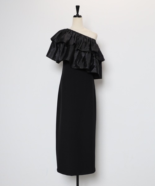 韓国ワンピース ワンショルダー 2wayスタイル 2WAY one shoulder dress with frill / フリル付き2WAYワン