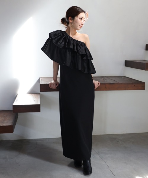 セール】2WAY one shoulder dress with frill / フリル付き2WAY
