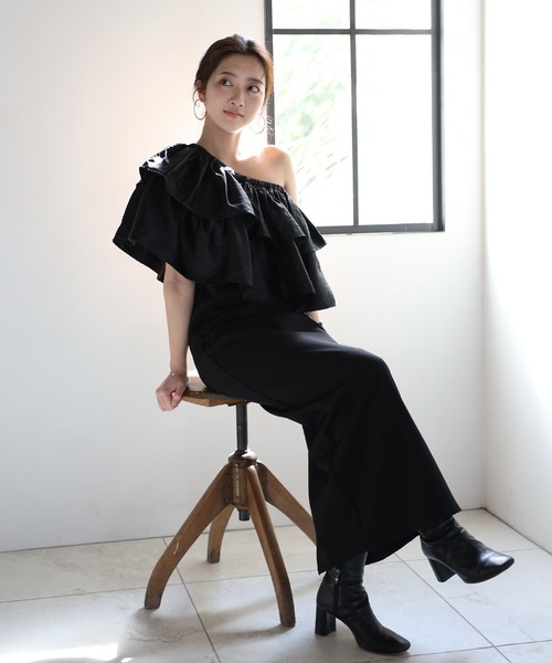 セール】2WAY one shoulder dress with frill / フリル付き2WAY