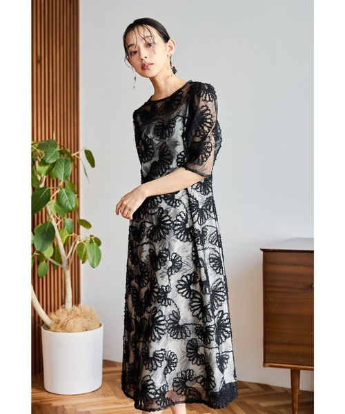 NIANA ブラックレースパーティードレス　結婚式・二次会・披露宴・同窓会 ニアナ niana 総チュールレース 結婚式ワンピース パーティー