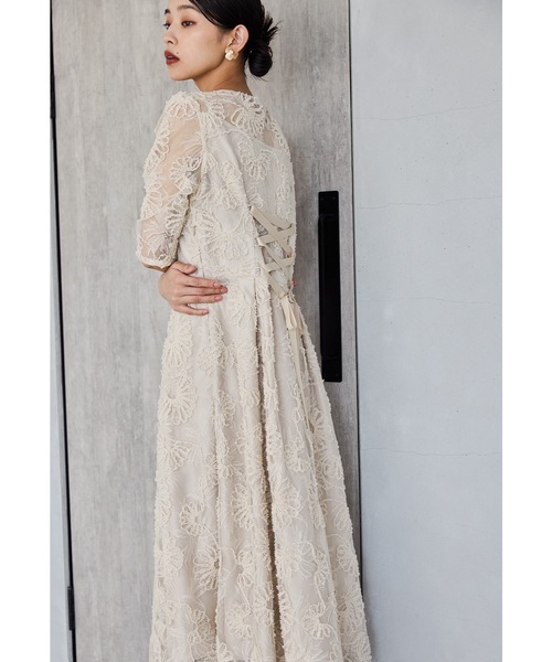 セール】フラワーレースフレアドレス 結婚式 成人式 二次会