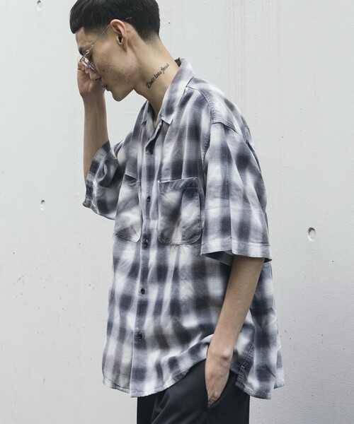 ⭐︎crimieオンブレチェックシャツ⭐︎オープンカラーシャツ CRIMIE（クライミー）の「OMBRE CHECK LONG SLEEVE SHIRT