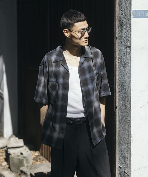 ⭐︎crimieオンブレチェックシャツ⭐︎オープンカラーシャツ CRIMIE（クライミー）の「OMBRE CHECK LONG SLEEVE SHIRT