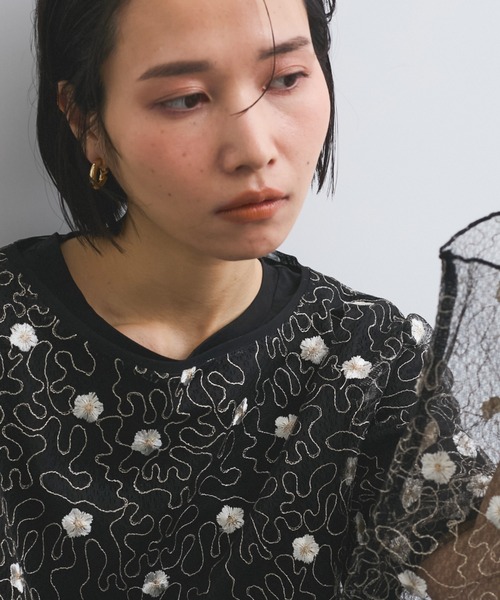 tシャツ フラワー刺繍メッシュアンサンブル「手洗い可能」 レディース セール】フラワー刺繍メッシュアンサンブル≪手洗い可能≫（T
