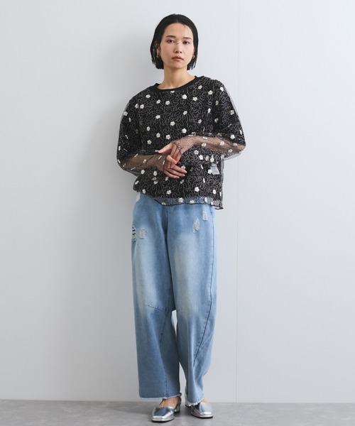 tシャツ フラワー刺繍メッシュアンサンブル「手洗い可能」 レディース セール】フラワー刺繍メッシュアンサンブル≪手洗い可能≫（T