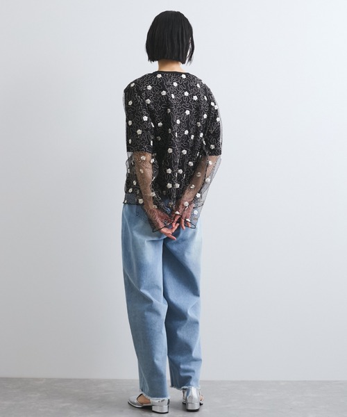 値引きしました✨現品　即購入OK アナ(少し余裕のあるサイズ)白メッシュ　調整可 セール】フラワー刺繍メッシュアンサンブル≪手洗い可能≫（T