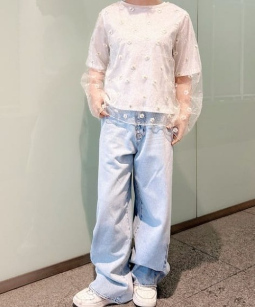 tシャツ フラワー刺繍メッシュアンサンブル「手洗い可能」 レディース セール】フラワー刺繍メッシュアンサンブル≪手洗い可能≫（T