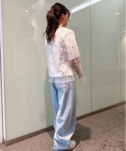 tシャツ フラワー刺繍メッシュアンサンブル「手洗い可能」 レディース セール】フラワー刺繍メッシュアンサンブル≪手洗い可能≫（T