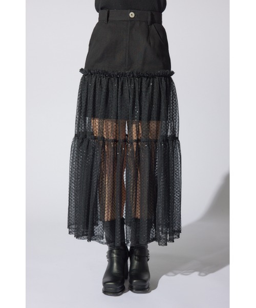 rienda(リエンダ)の「シアーコンビフレアジャストウエストスカート(スカート・レディース・ネイビー/ホワイト/ブラック・MEDIUM/SMALL)」の14枚目の写真