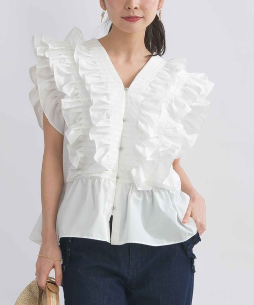 PICCIN PERLA（ピッチンペルラ）の「ラッフルフリルブラウス（シャツ/ブラウス・レディース・オフホワイト/ブラック・M）」の2枚目の写真