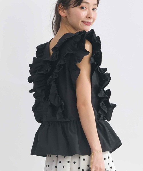 PICCIN PERLA（ピッチンペルラ）の「ラッフルフリルブラウス（シャツ/ブラウス・レディース・オフホワイト/ブラック・M）」の4枚目の写真