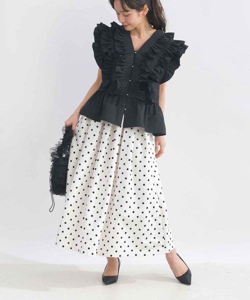 PICCIN ピッチン ブラウス 906320 レディース ラッフル フリル コットンブレンド Vネック ノースリーブ シャツ ウォッシャブル カラー2色 PICCIN ピッチン ブラウス 906320 レディース ラッフル フリル