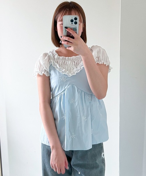 frunco（フランコ）の「リボン刺繍キャミソール（キャミソール・レディース・ブルー/ブラック・FREE）」の4枚目の写真