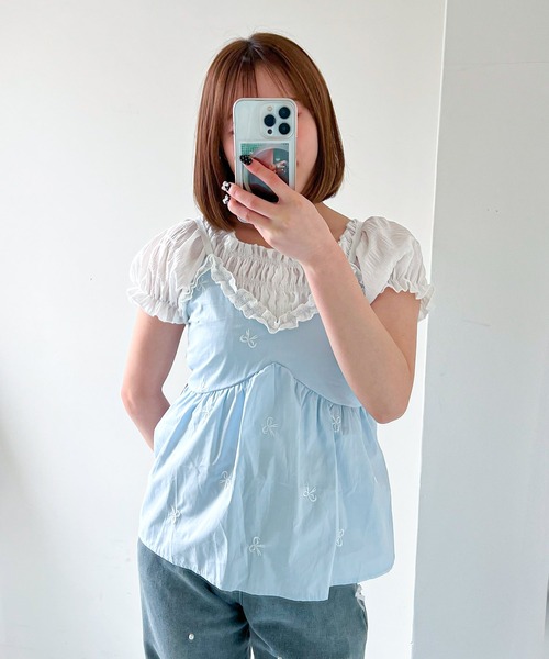 frunco（フランコ）の「リボン刺繍キャミソール（キャミソール・レディース・ブルー/ブラック・FREE）」の5枚目の写真