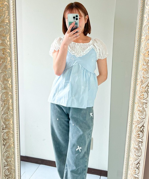 frunco（フランコ）の「リボン刺繍キャミソール（キャミソール・レディース・ブルー/ブラック・FREE）」の7枚目の写真