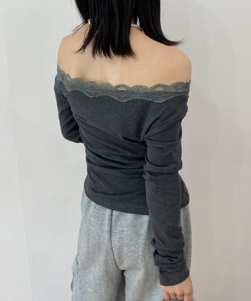 mebole（メボレ）の「レースステッチオフショルダートップス（Tシャツ/カットソー・レディース・ダークグレー/グレー/ブラック・FREE）」の12枚目の写真