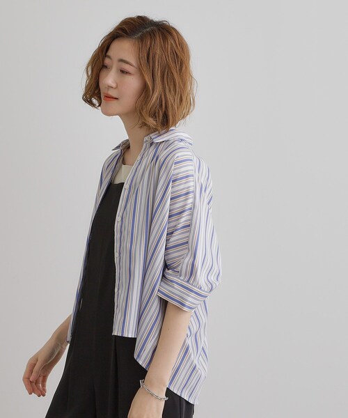 grove(グローブ)の「【夏に嬉しい機能付き】ドルマンクロップドシャツ(シャツ/ブラウス・レディース・オフホワイト/ネイビー/ブルー系2/ネイビー系2/ホワイト系5・03/02/01/04/05)」の18枚目の写真