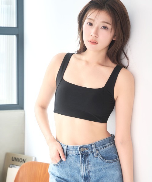 aimerfeel(エメフィール)の「スクエアネック ノンワイヤー 単品ブラジャー(タンクトップ・レディース・ブラック/ホワイト/シルバーグレー・SMALL/MEDIUM/LARGE/X-LARGE)」の3枚目の写真