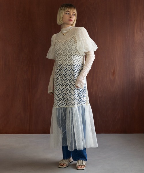 MAISON BREEZE reveur(メゾンブリーズレヴール)の「【MAISON BREEZE reveur】Flower embroidery dot tulle switching dress one-piece(ワンピース・レディース・ブラック/アイボリー・FREE)」の9枚目の写真