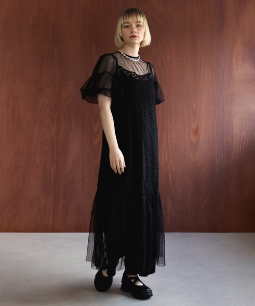 MAISON BREEZE reveur(メゾンブリーズレヴール)の「【MAISON BREEZE reveur】Flower embroidery dot tulle switching dress one-piece(ワンピース・レディース・ブラック/アイボリー・FREE)」の7枚目の写真