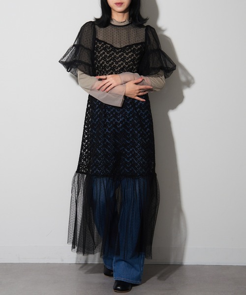 MAISON BREEZE reveur(メゾンブリーズレヴール)の「【MAISON BREEZE reveur】Flower embroidery dot tulle switching dress one-piece(ワンピース・レディース・ブラック/アイボリー・FREE)」の14枚目の写真