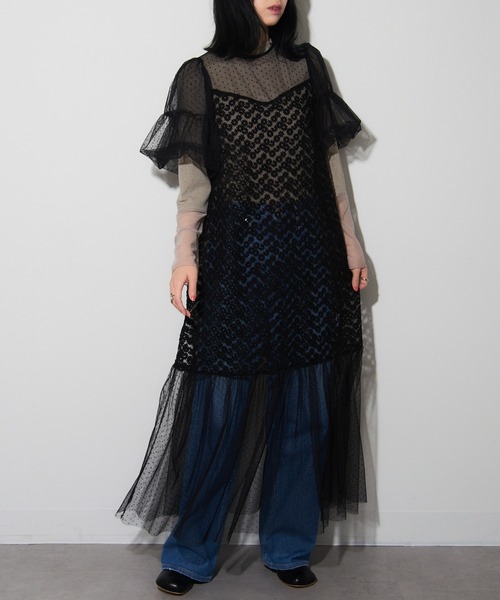 MAISON BREEZE reveur(メゾンブリーズレヴール)の「【MAISON BREEZE reveur】Flower embroidery dot tulle switching dress one-piece(ワンピース・レディース・ブラック/アイボリー・FREE)」の13枚目の写真