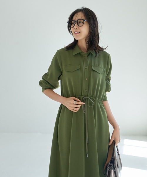 【Massimo dutti】リネン製シャツワンピース セール】長袖胸ポケット ロングシャツワンピース（シャツ