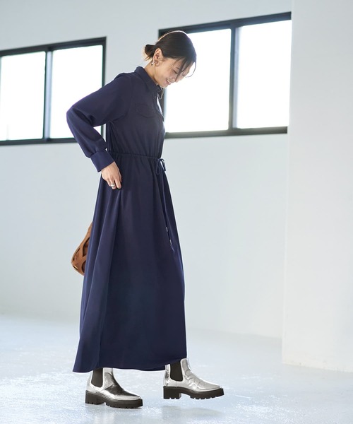 STYLE DELI（スタイルデリ）の「【LUXE】ウエストマークシャツワンピース（ワンピース・レディース・ネイビー/グリーン系その他・2/1）」の5枚目の写真