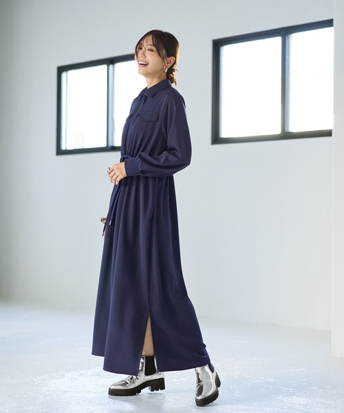 STYLE DELI（スタイルデリ）の「【LUXE】ウエストマークシャツワンピース（ワンピース・レディース・ネイビー/グリーン系その他・2/1）」の6枚目の写真