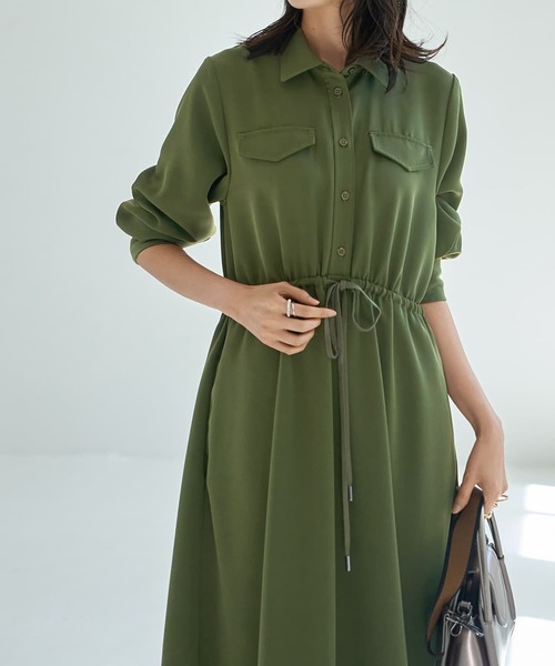STYLE DELI（スタイルデリ）の「【LUXE】ウエストマークシャツワンピース（ワンピース・レディース・ネイビー/グリーン系その他・2/1）」の14枚目の写真